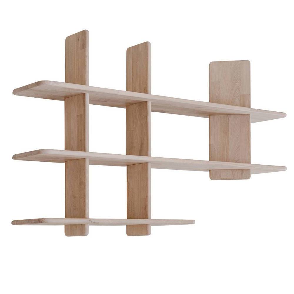 Modernes Massivholz-Regal aus heller Eiche mit einzigartigem Gitterdesign für die Wandmontage – Naxos