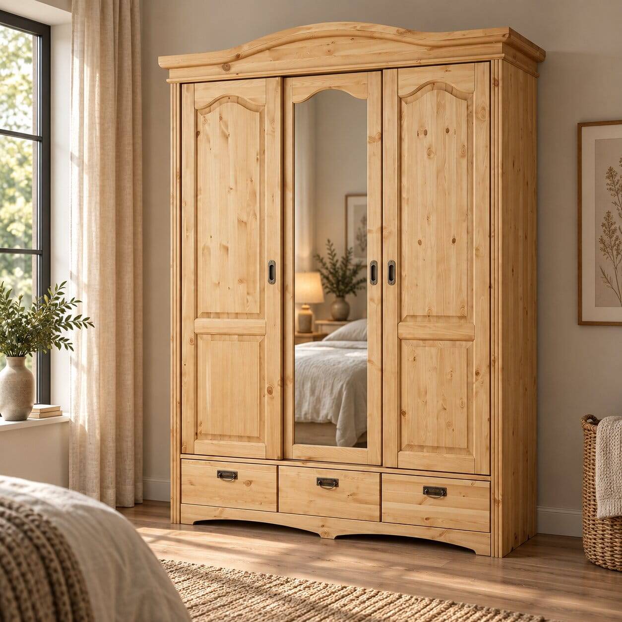 Kiefernholz Kleiderschrank in Natur geölt - Vocoja