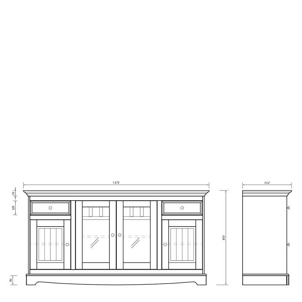 Landhaus Sideboard in Weiß lackiert - Indico