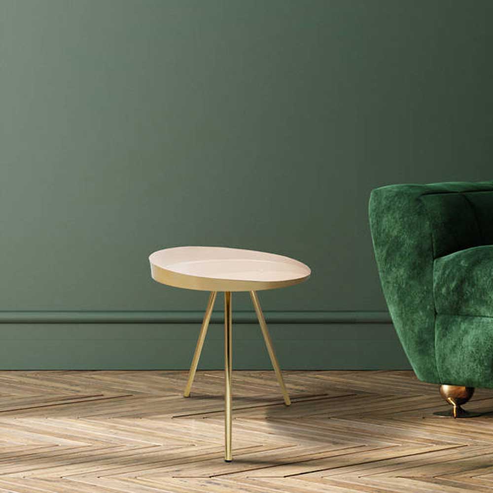 Design Beistelltisch in Cremeweiß mit Gold - Tayler