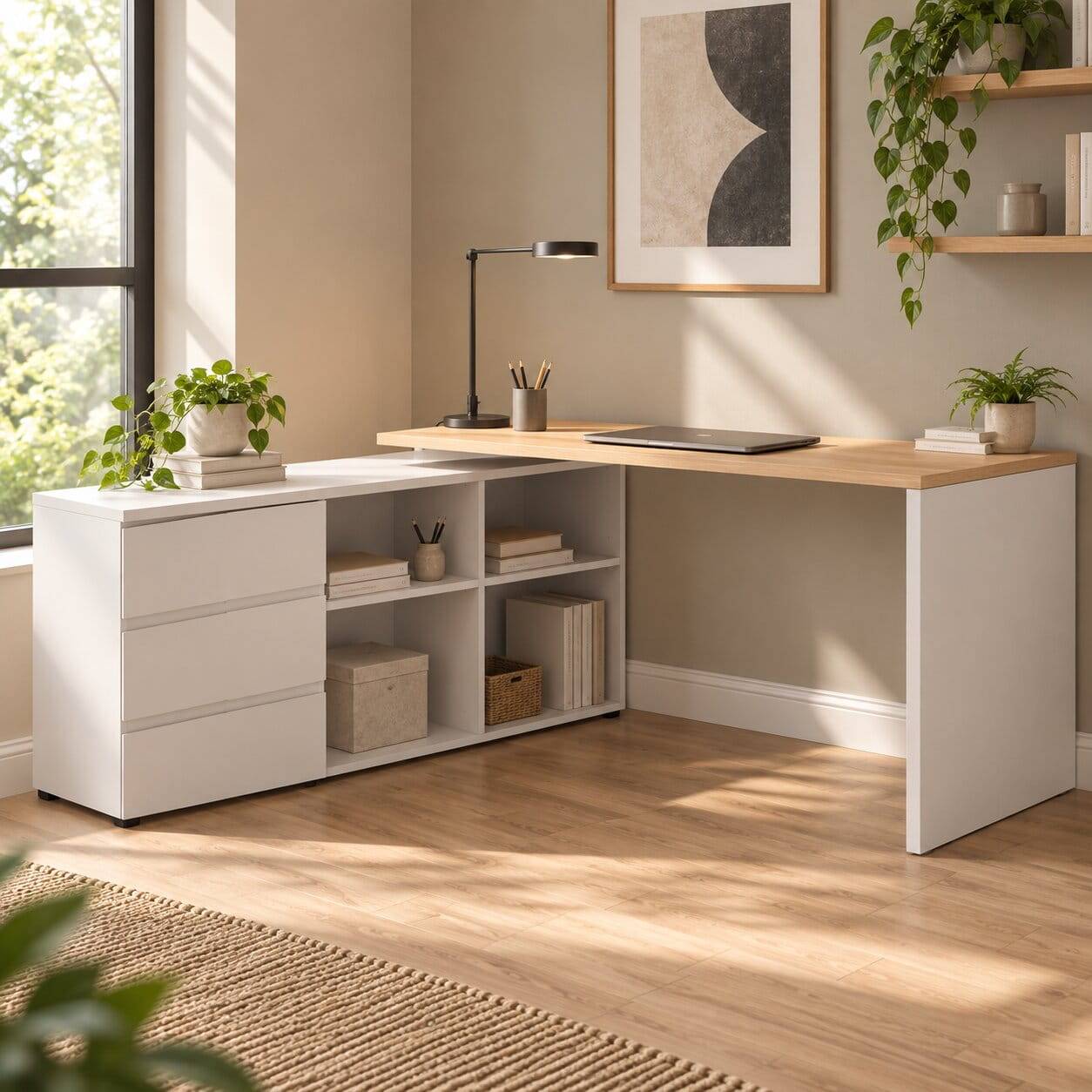 Winkel-Schreibtisch mit Seitenschrank - Andradan
