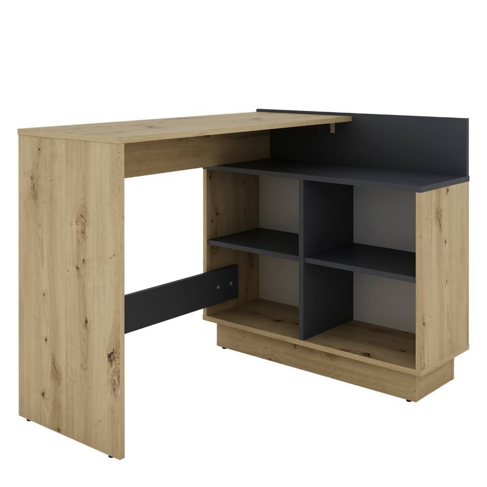 Geräumiger L-förmiger Schreibtisch in Wildeiche Holzoptik mit Regalmodul – Aduro