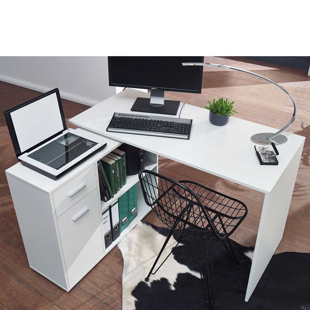 Schreibtisch mit Seitenregal in Weiß - Egorys