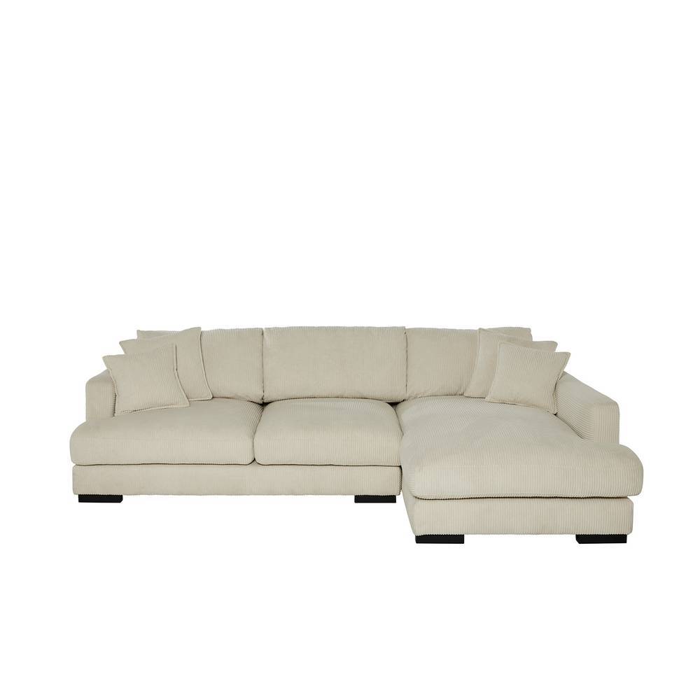 Offwhite Cord Ecksofa für das Wohnzimmer mit Chaiselongue – Fiva