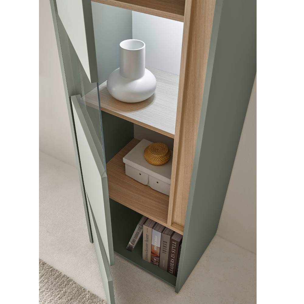 Vitrine in Graugrün und Eiche - Socotta