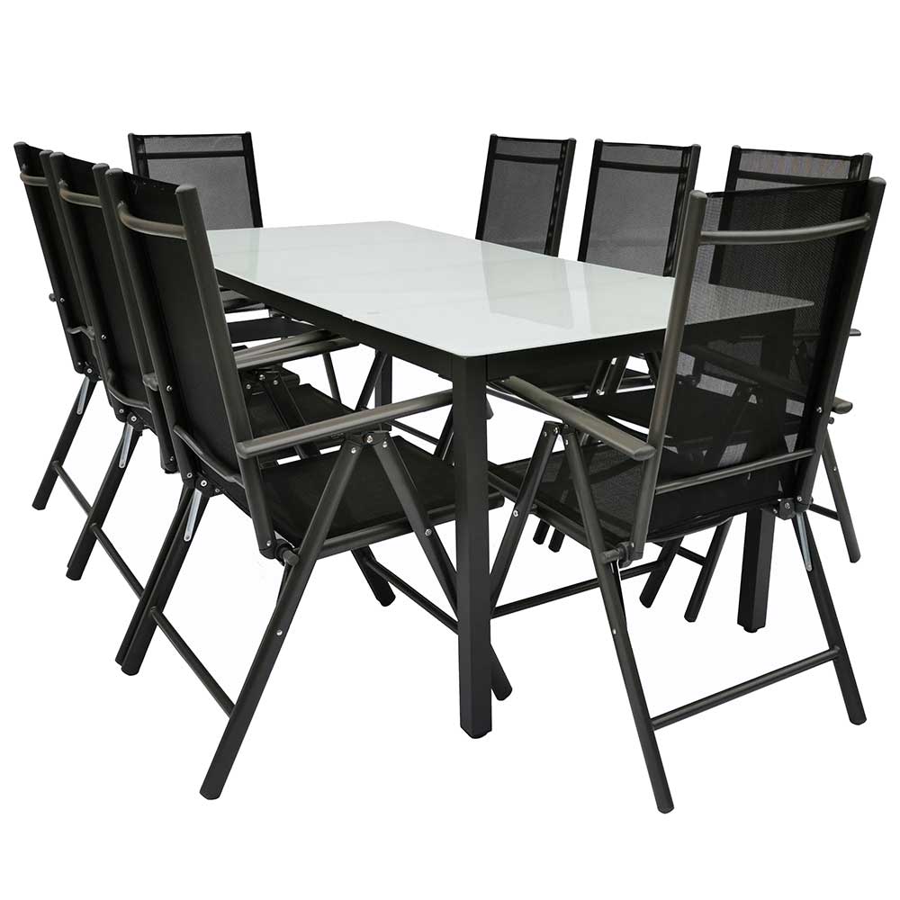Komplettes neunteiliges Outdoor Essgruppe Set in Anthrazit für Garten und Terrasse – Yumagno