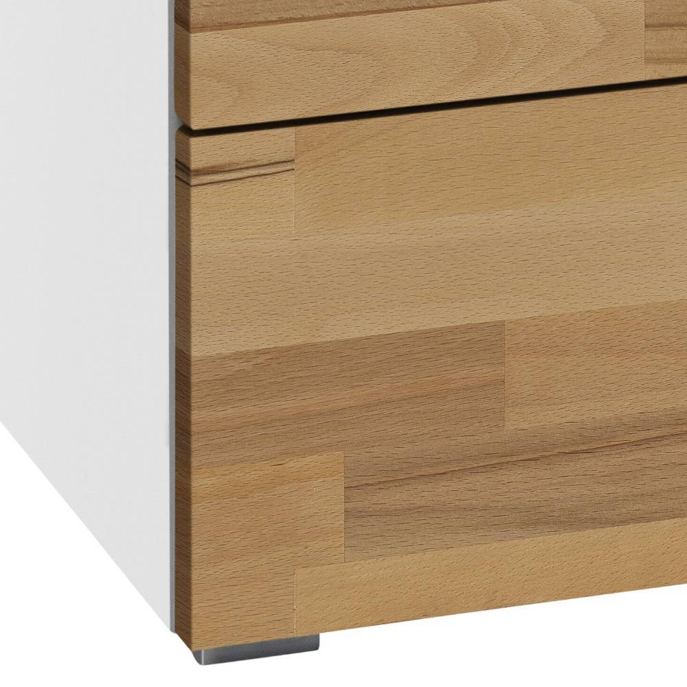 Kommode Kernbuche und Weiß mit modernem Metallfuß Detailansicht – Naron