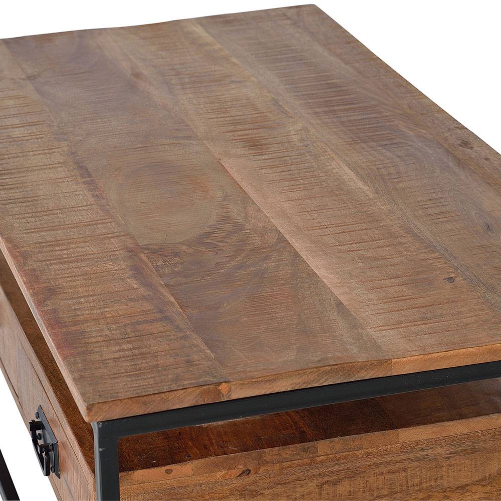 Tischplatte des Industrial Couchtisches mit sichtbarer Holzstruktur und Rahmen – Olmidava