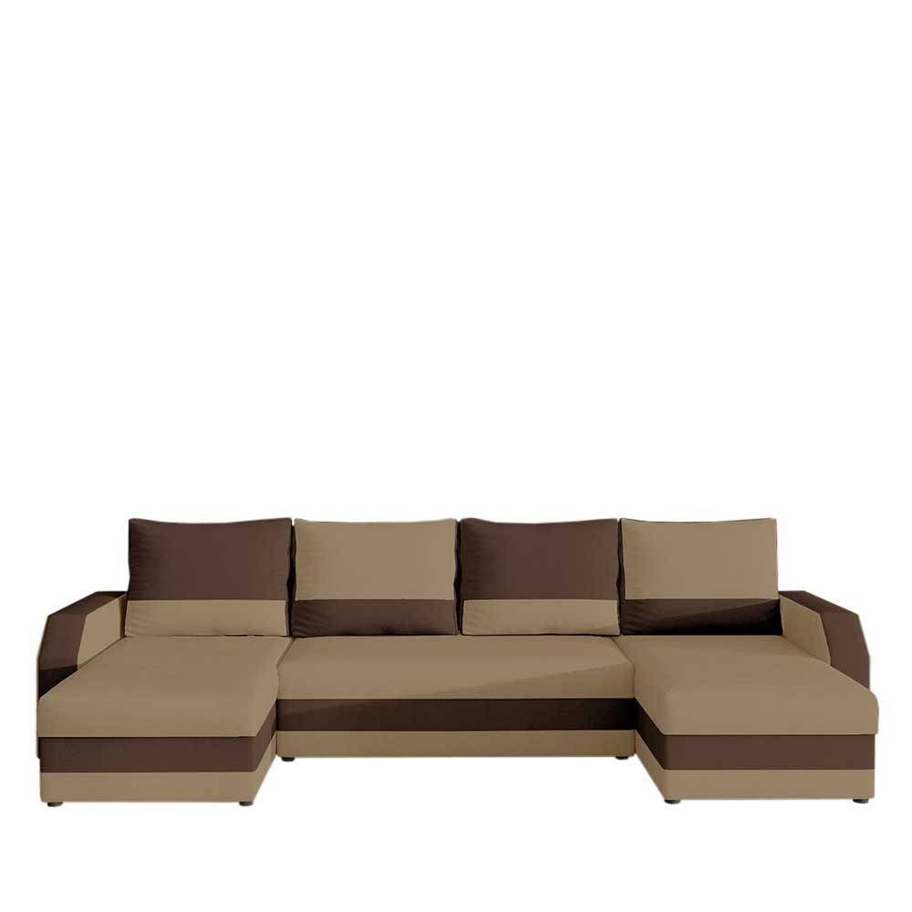 Viersitzer Wohnlandschaft in Dunkelbraun und Beige - Leonal