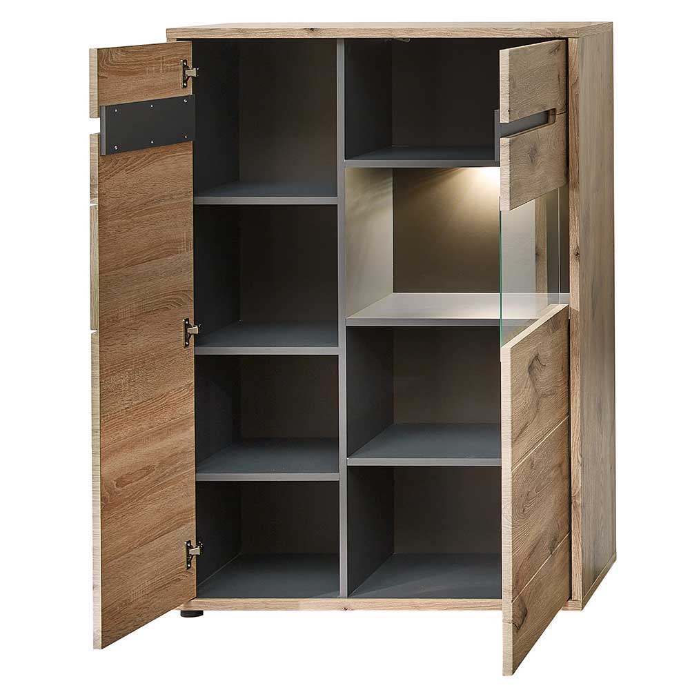 Wohnzimmer Anbauwand Holz Look - Zelio (dreiteilig)