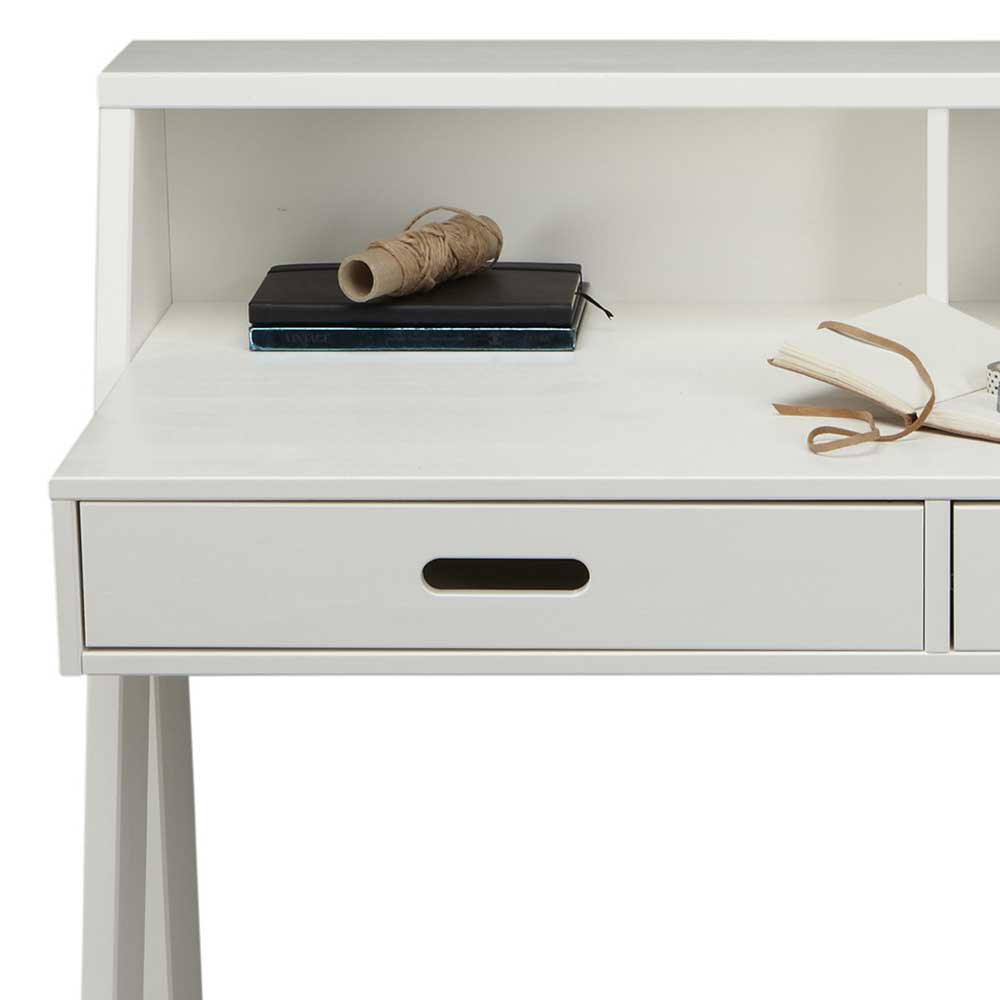Klassischer Schreibtisch Etzga aus weißem Massivholz