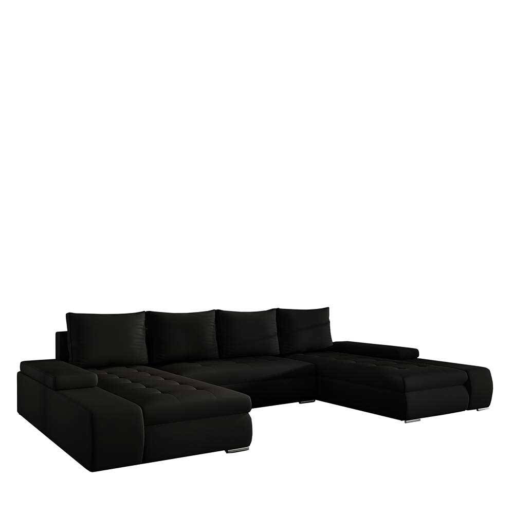 Kunstleder Wohnlandschaft in Schwarz - Rumona