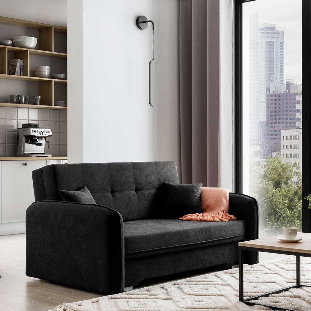Klappcouch in Schwarz Veloursbezug - Yangu