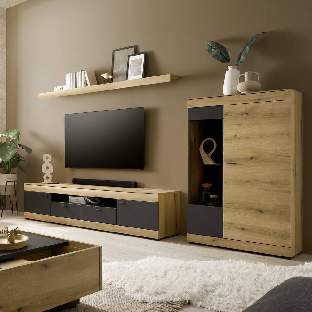 Wohnzimmer Anbauwand in Eiche Optik - Addara (dreiteilig)