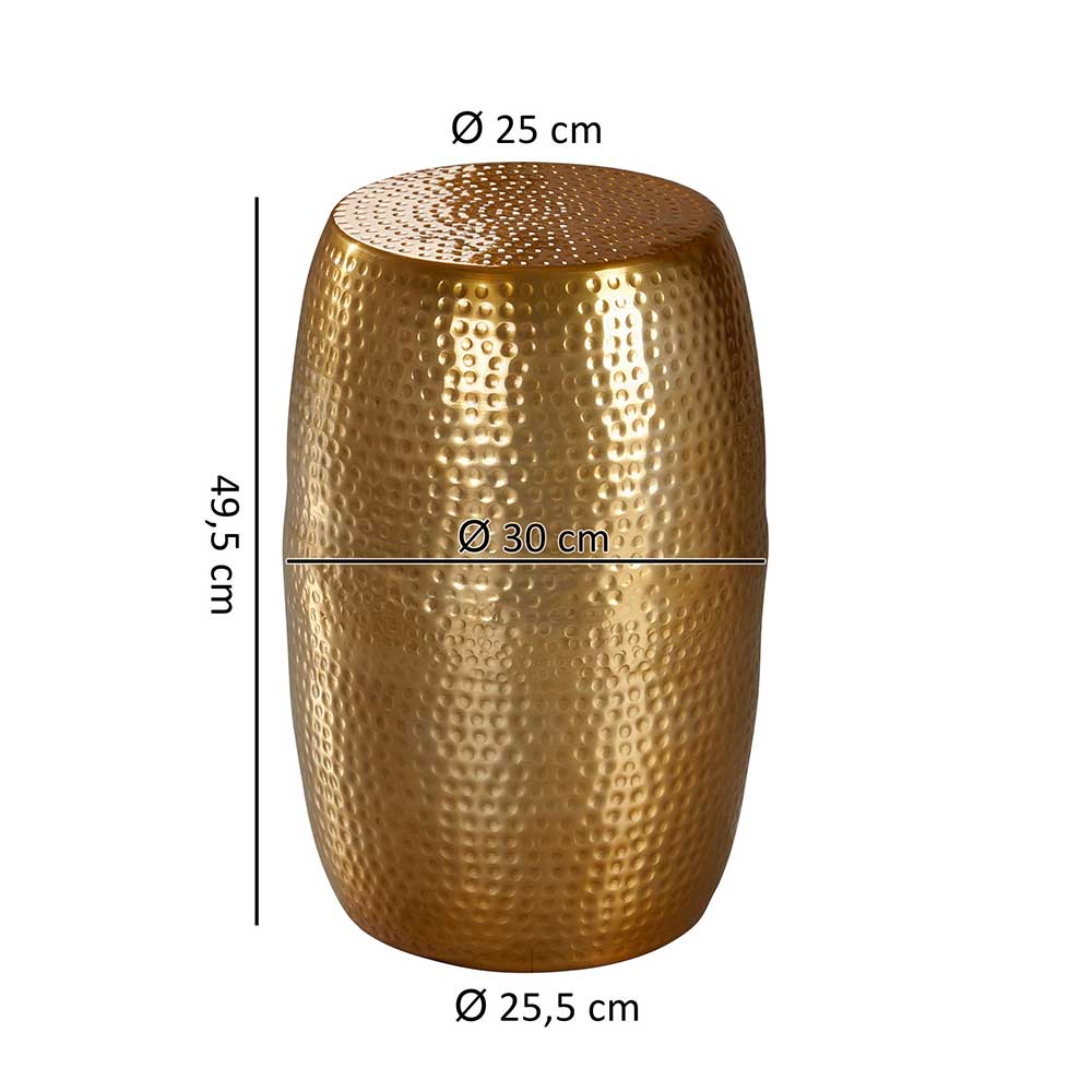 Tonnenförmiger Beistelltisch aus Alu in Gold - Nathalie