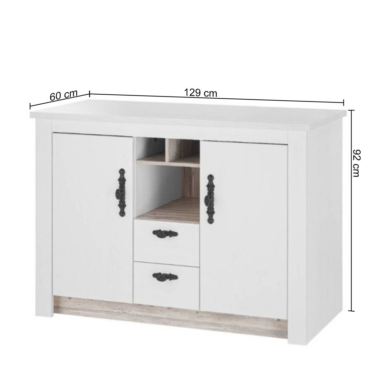 Landhaus Spülenschrank mit 129 cm Breite - Nedita