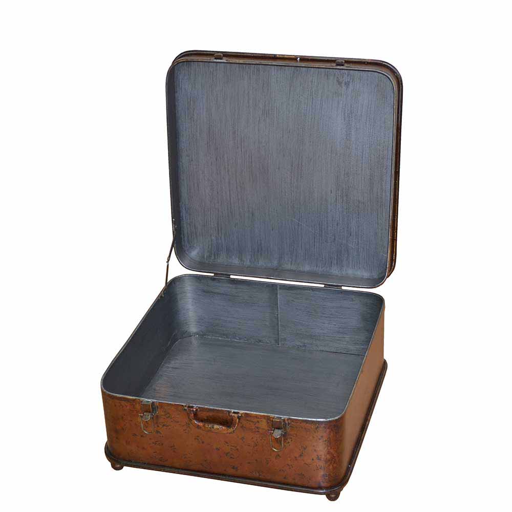 Metall Couchtisch im Koffer Design mit Stauraum Entrava in Antik Braun
