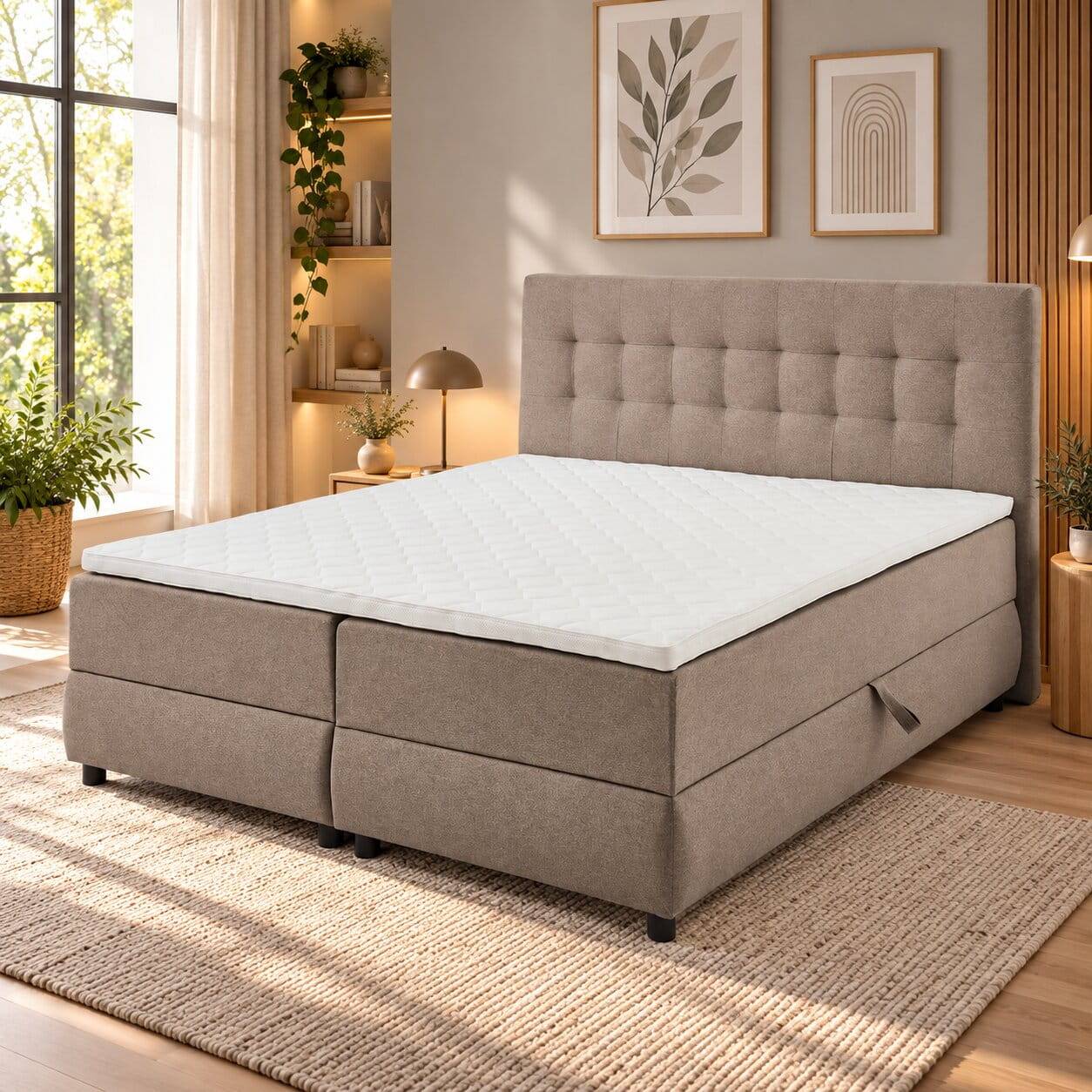 H2 Stauraum Boxbett in Hellbraun - Bestern