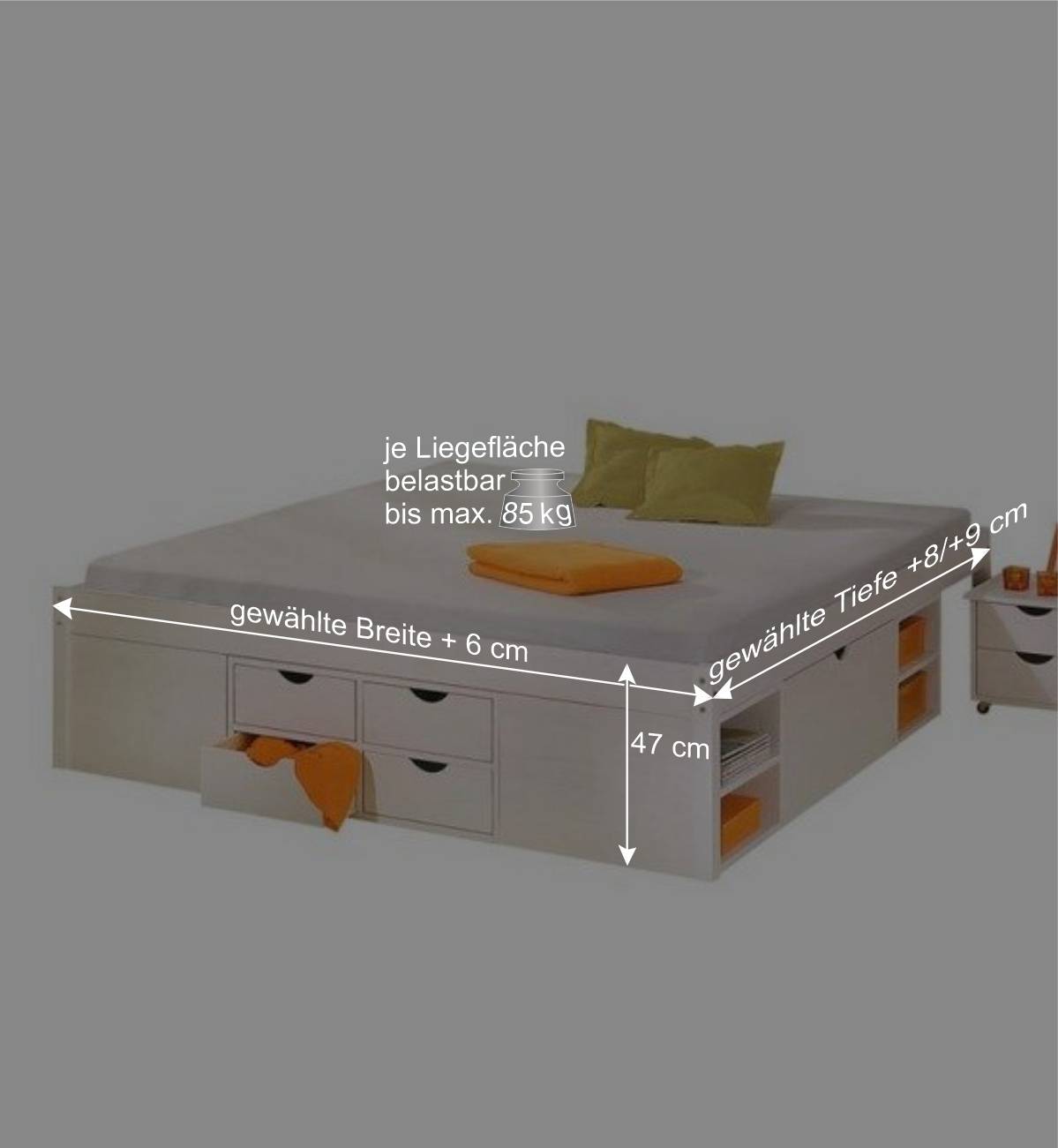 Stauraumbett Nanini in Weiß