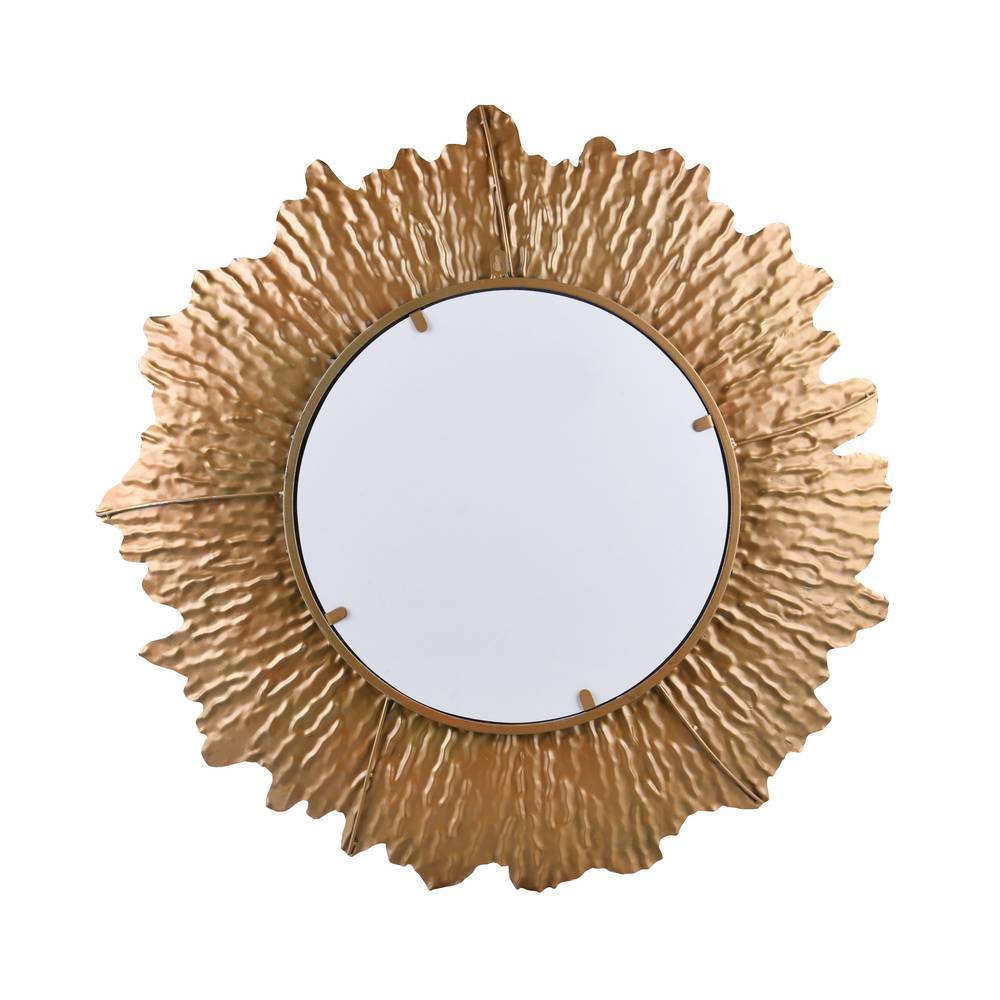 Runder Wandspiegel mit opulentem goldenen Rahmen im Sonnenstrahl-Design für Wohnzimmer oder Flur – Casamarina