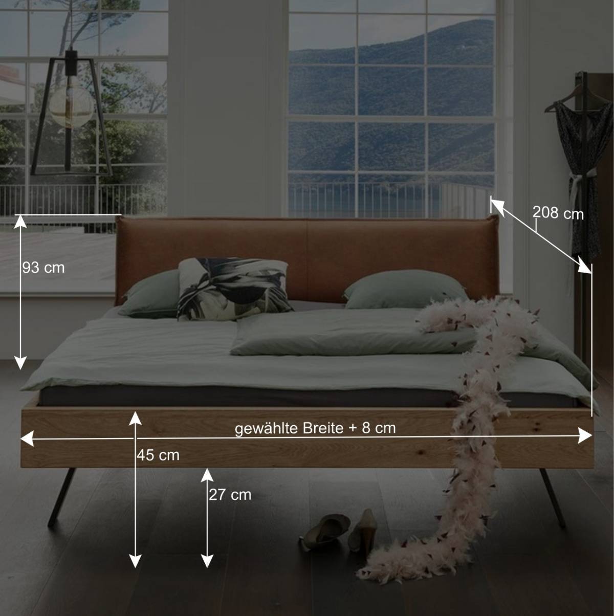 Loft Bett aus Wildeiche mit Polsterkopfteil - Yunves