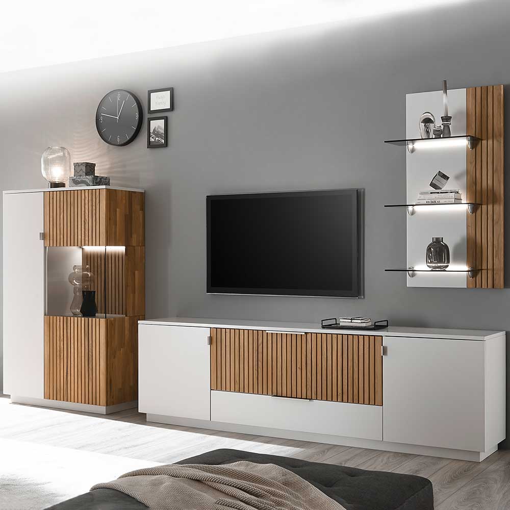 Designer TV Wohnwand in Weiß - Miloris (dreiteilig)