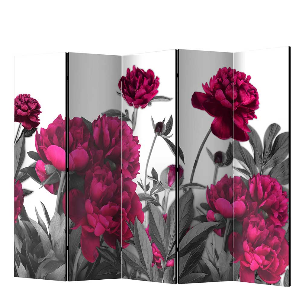 Paravent mit Blumen Motiv in Pink Grau - Varina