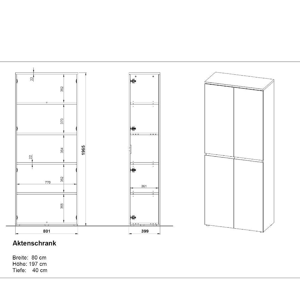 4-türiger Aktenschrank in Hellgrau - Andradan