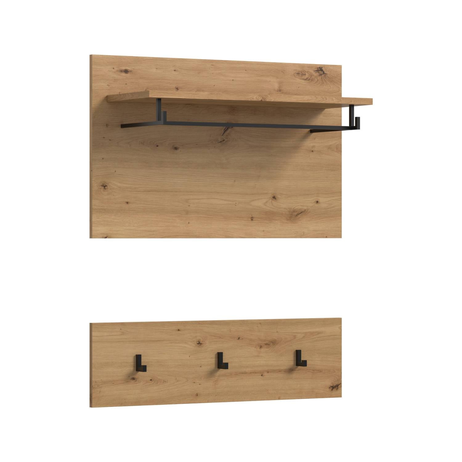 Zweiteiliges Garderoben-Set mit Paneel, Ablage, Kleiderstange und Haken – Irysma
