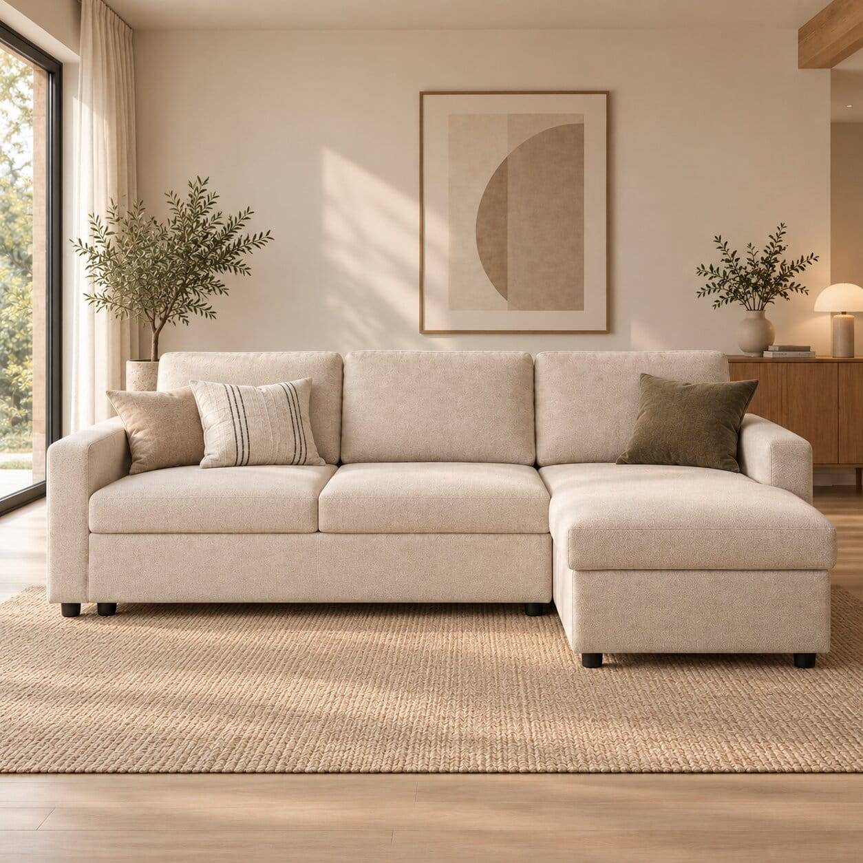 Sofaecke mit Bettfunktion in Beigegrau - Adhipa