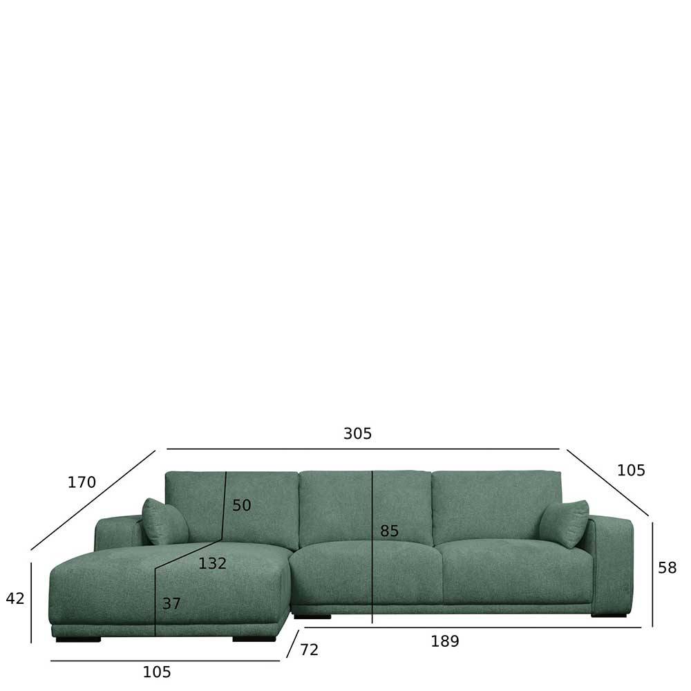 Federkern Ecksofa in Grün Stoffbezug - Tree