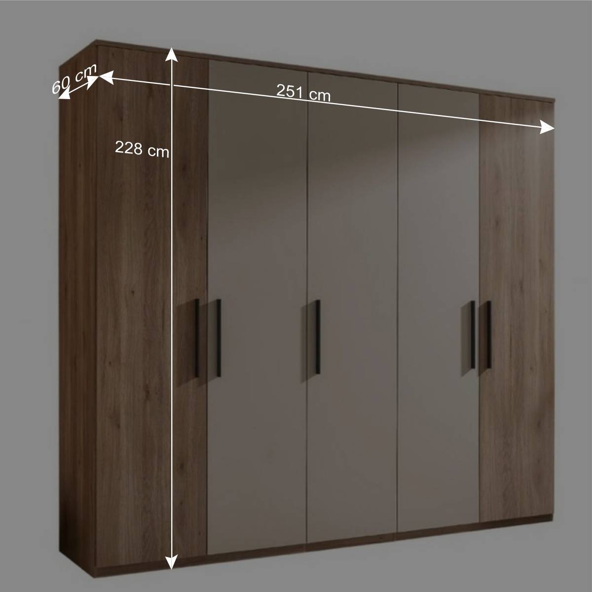 5-türiger Kleiderschrank in Wildeiche Holzoptik - Castagno