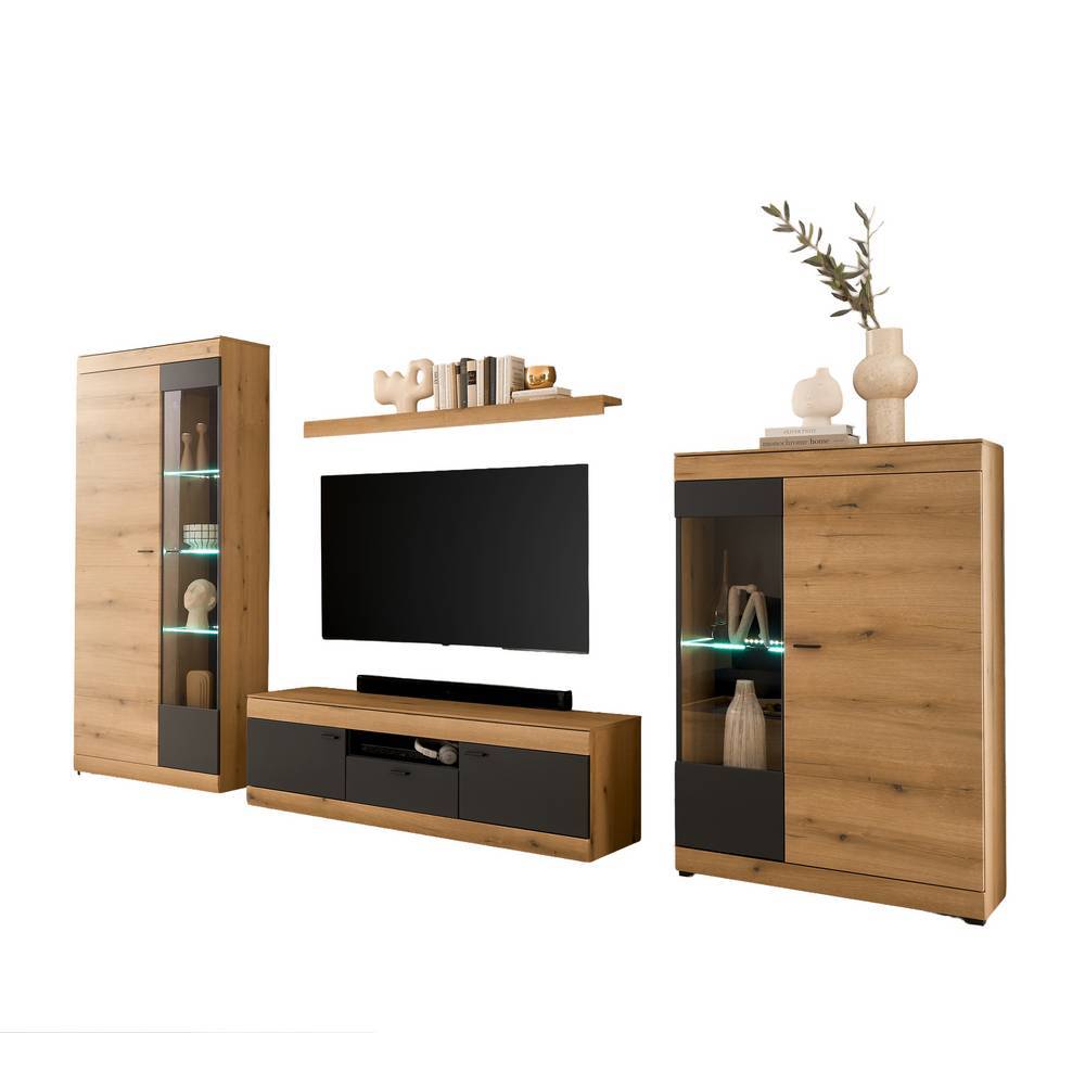 Wohnzimmer TV-Anbauwand in Eiche Dekor - Addara (vierteilig)