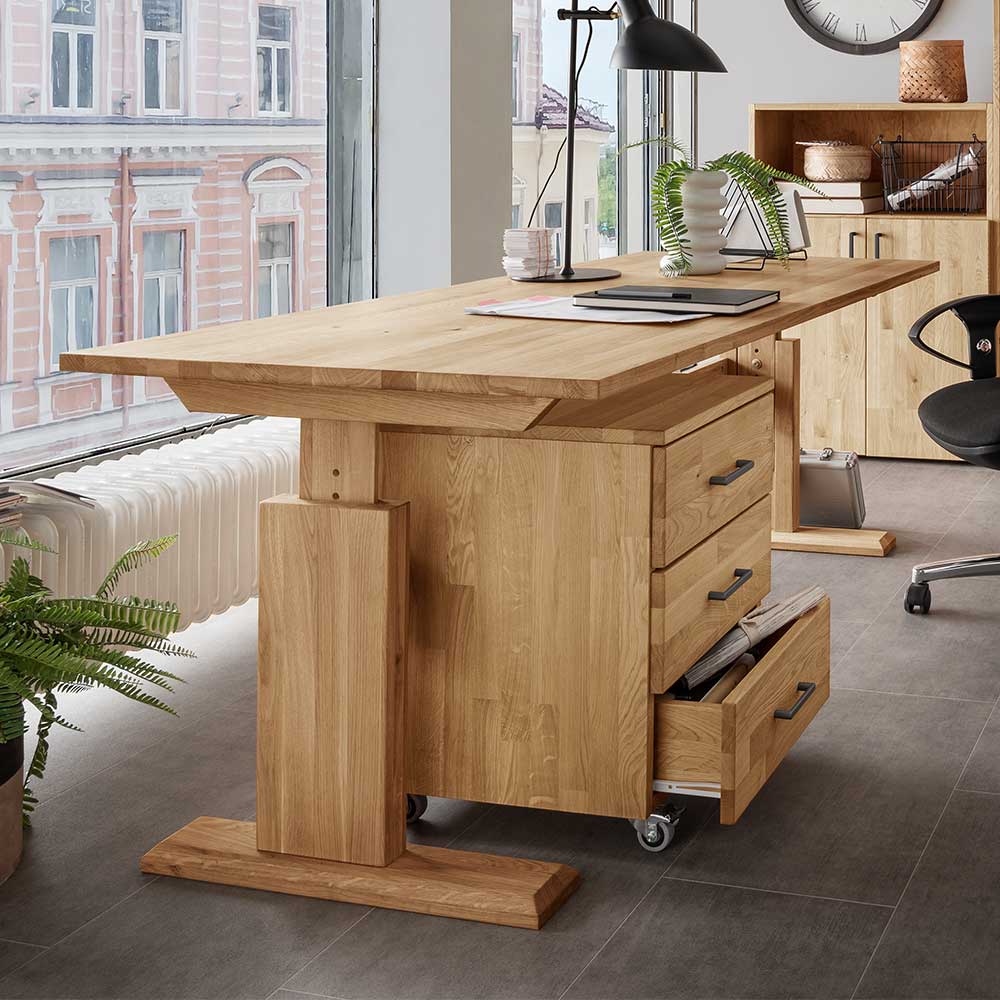 Höhenverstellbarer Schreibtisch aus Wildeiche - Rosenna