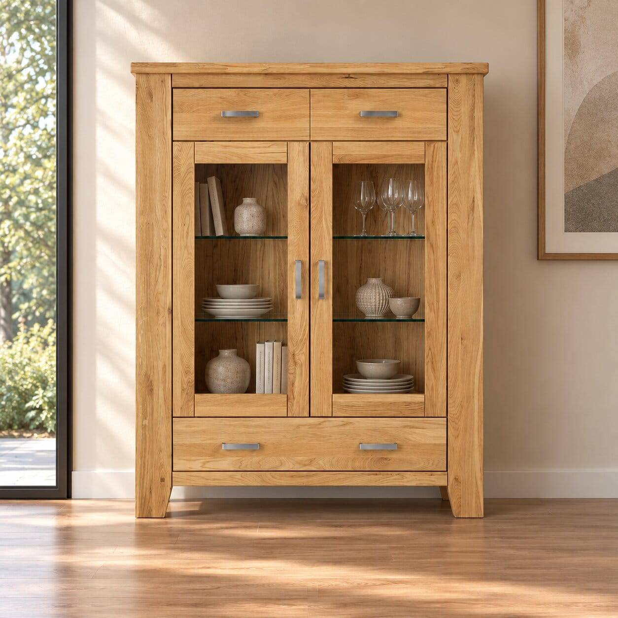 131x160x47 Wohnzimmerschrank mit Glastüren - Miarizia