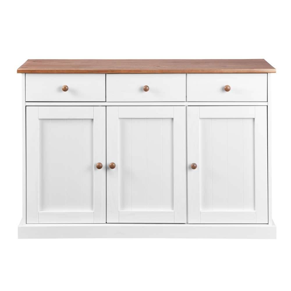 130 cm Kiefer Sideboard in Weiß Braun - Vatina