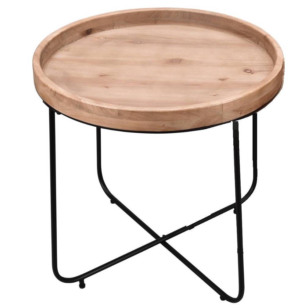 Runder Beistelltisch mit heller Holzplatte im Tablettlook und schwarzem Metallgestell – Western