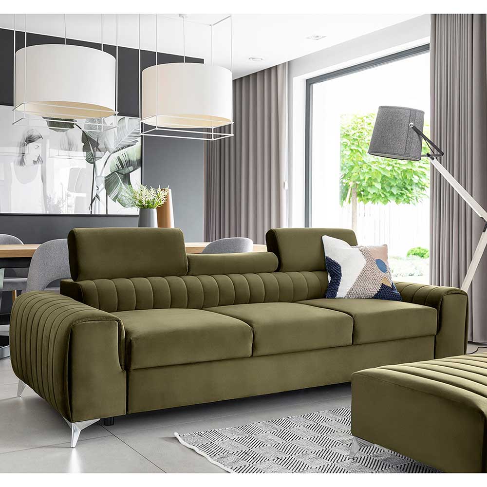 Wohnzimmersofa mit Bettfunktion in Oliv Grün - Vultaco