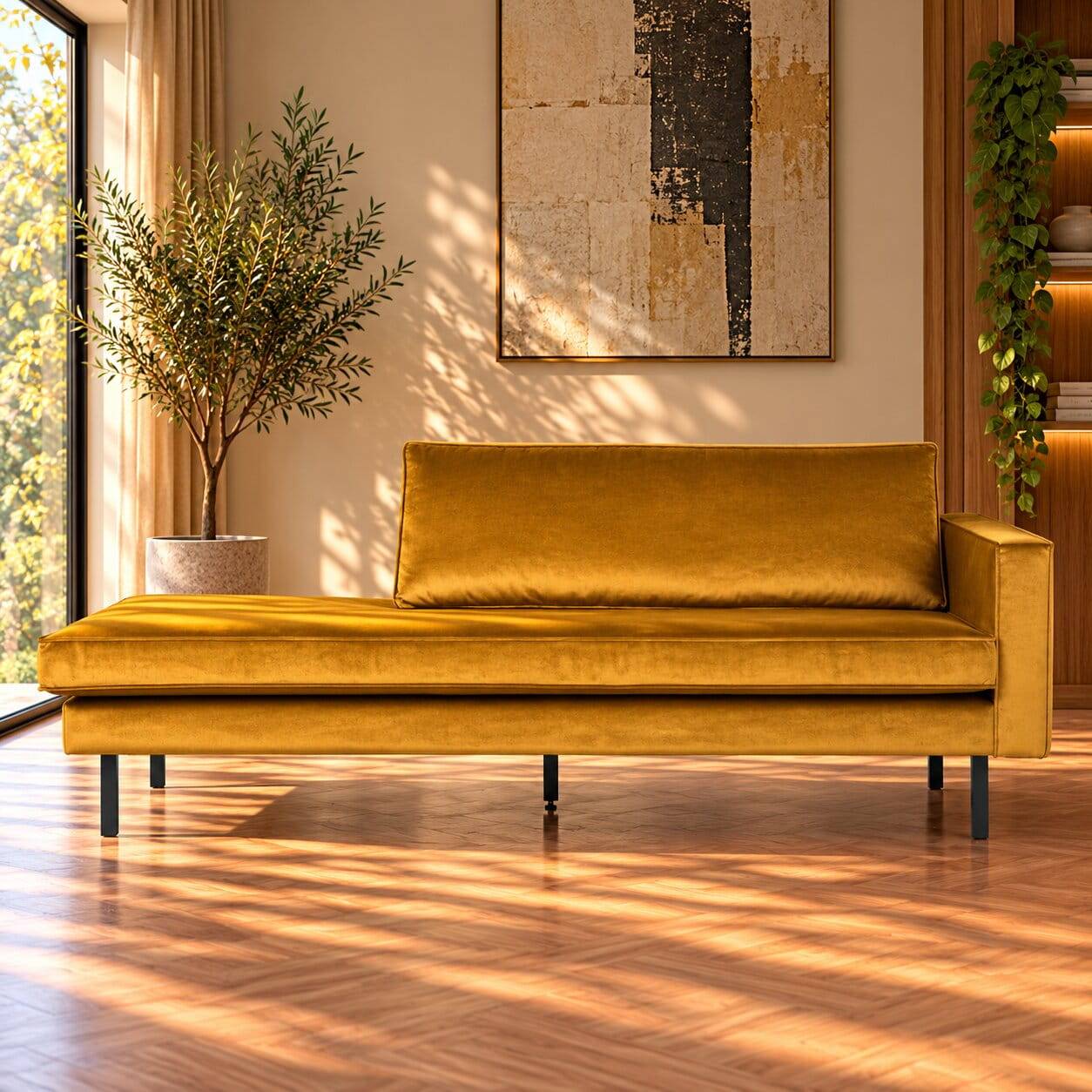 Daybed Recamiere im Retro Look Nustra mit gelbem Samt
