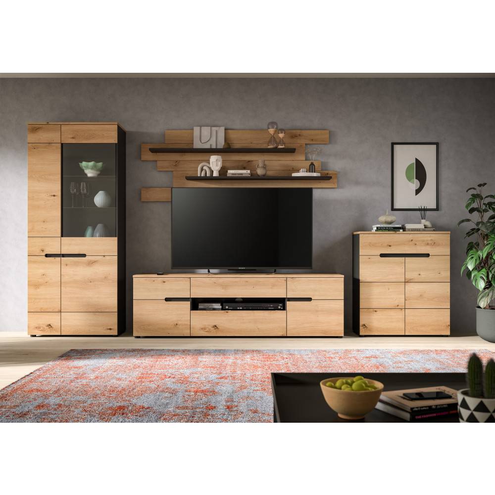 Stilvolle Wohnkombination mit TV-Board, Vitrine und Regalen für das Wohnzimmer – Irysma