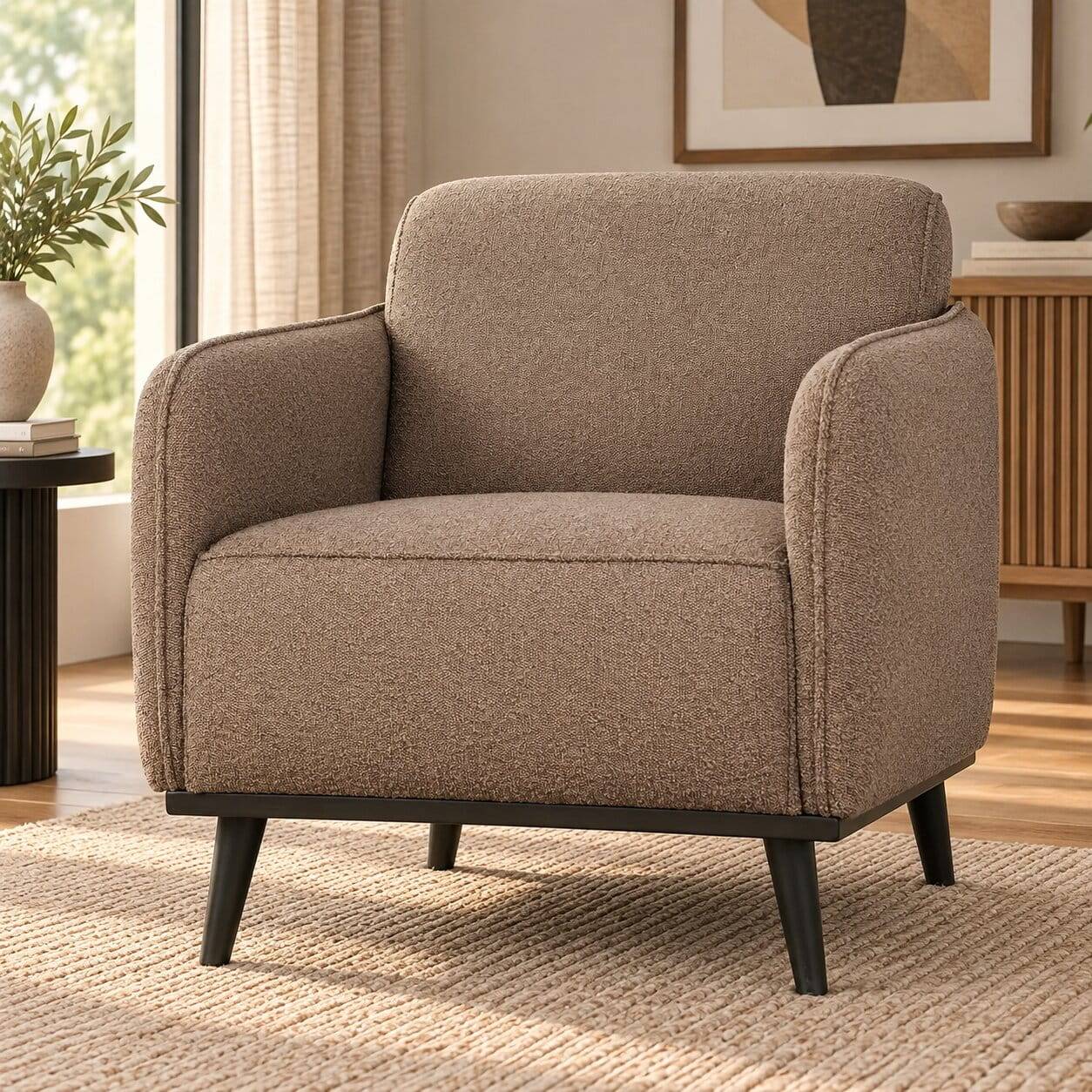 Hellbrauner Boucle Sessel mit Federkern - Bratannio