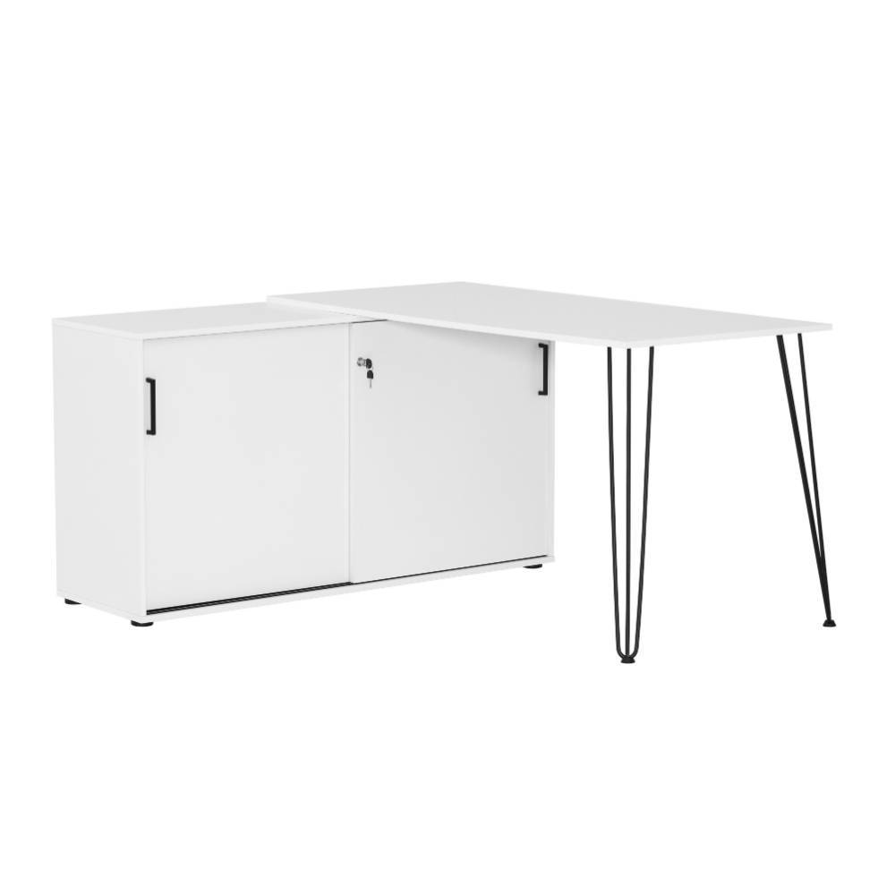 Schreibtisch mit Schrank in Mattweiß - Armina