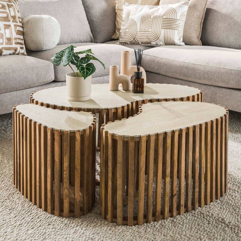 Couchtisch Trio in Mangoholz Sand - Cervasius (dreiteilig)