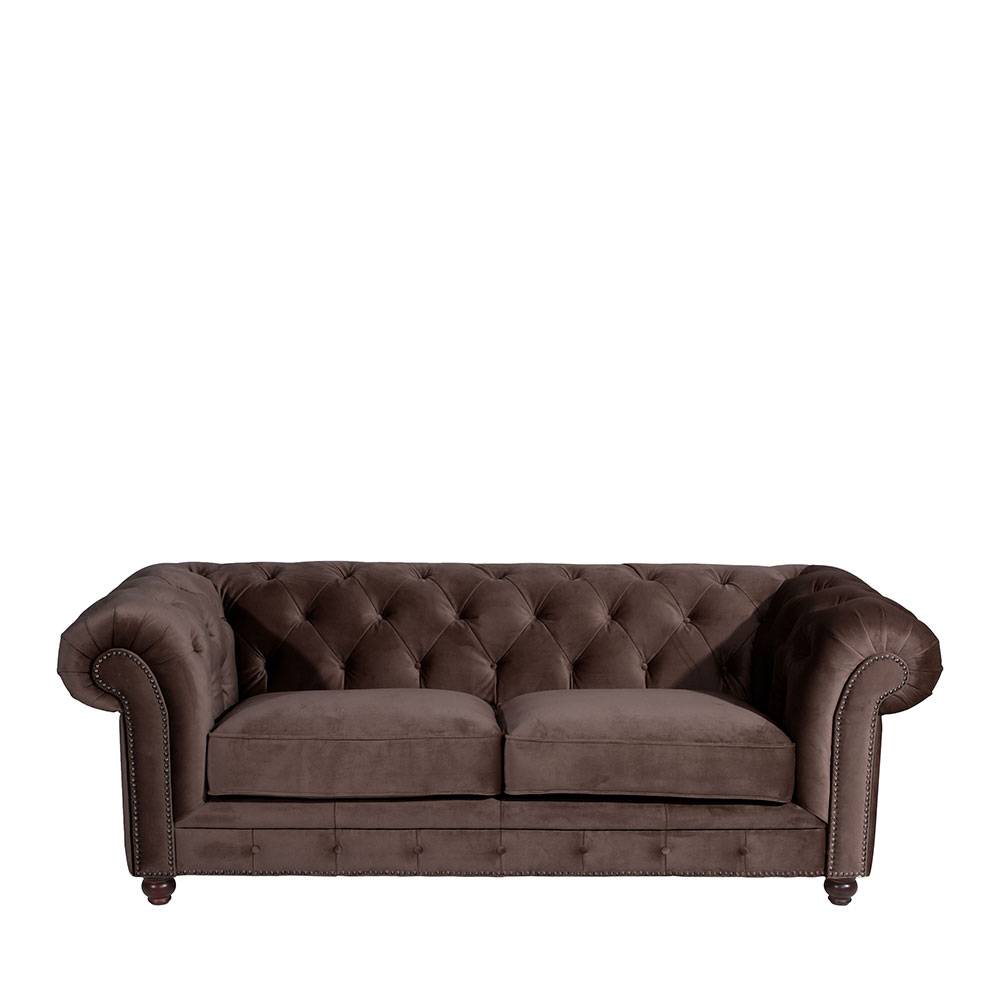 3er Chesterfield Couch in Braun und Nussbaum - Lord