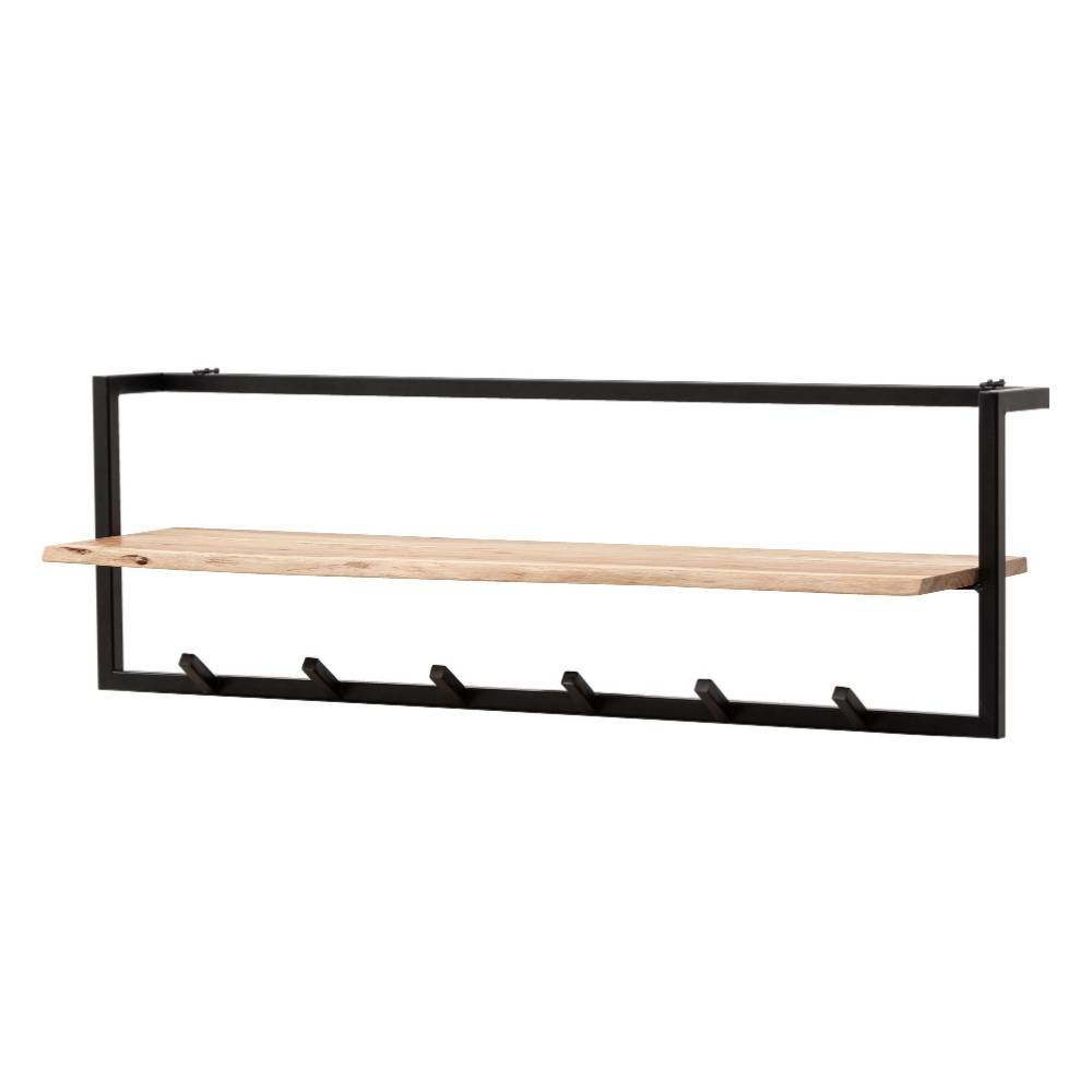 Wandgarderobe im Industrial Stil mit schwarzem Metallrahmen und Echtholzablage – Zirco