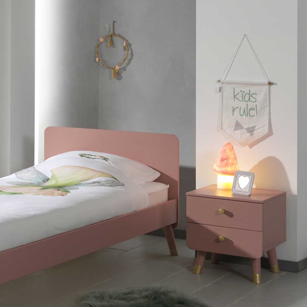 Bett & Nachtkommode in Rosa mit Gold - Susi (zweiteilig)