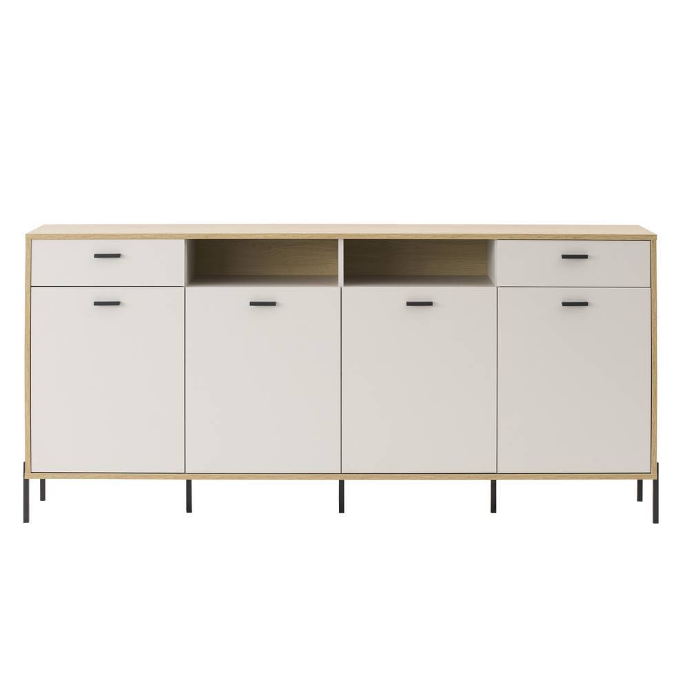 Modernes 205cm breites Sideboard in Beige mit Holzplatte und schwarzen Metallfüßen für Wohnzimmer – Dasanti