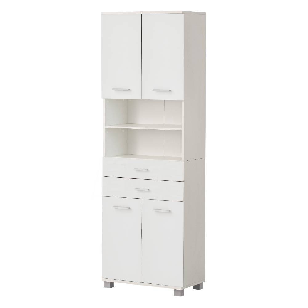 Mattweißer 60 cm breiter Bad Hochschrank mit Türen, Schubladen und offenen Ablagefächern – Hectoss