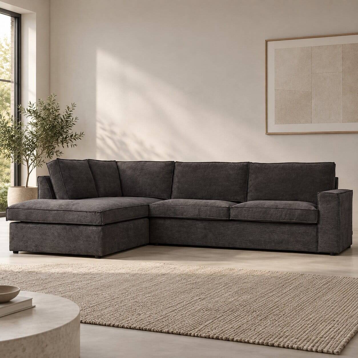 283x92x197 Eckcouch in Grau Cord Stoff - Olciano