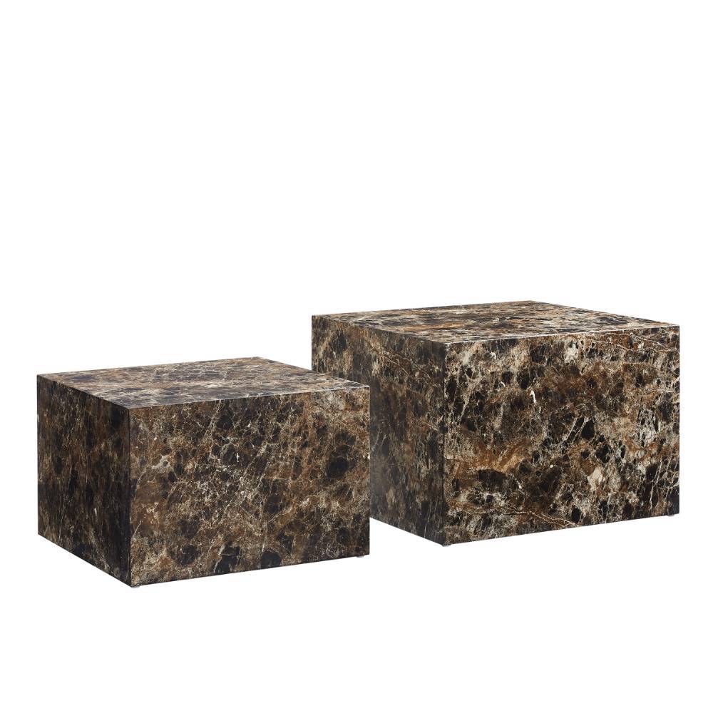 Duo Wohnzimmertisch - Marmoroptik Braun - Merandes (zweiteilig)